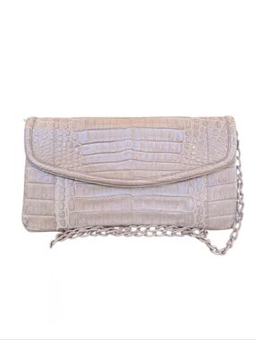 Nancy Gonzalez Genuine Crocodile Taupe Leather Convertible Crossbody Clutch